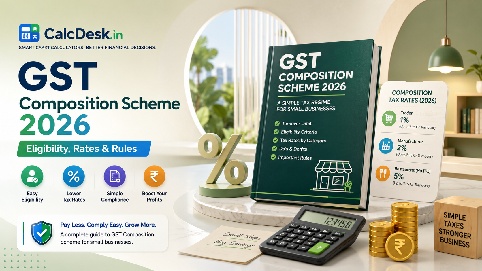 GST Composition Scheme 2026 — Eligibility, Rates & Rules | CalcDesk.in