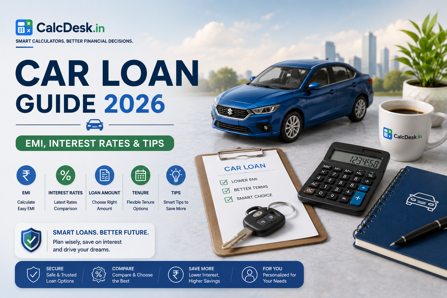 Car Loan Guide 2026 — EMI, Interest Rates & Tips | CalcDesk.in