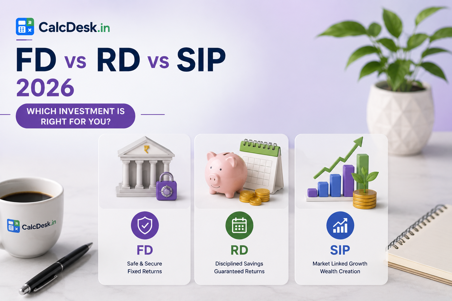 FD vs RD vs SIP 2026 — Which Investment is Right for You | CalcDesk.in