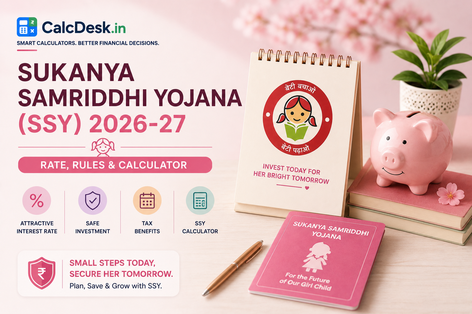 Sukanya Samriddhi Yojana (SSY) 2026-27 — Rate, Rules & Calculator | CalcDesk.in