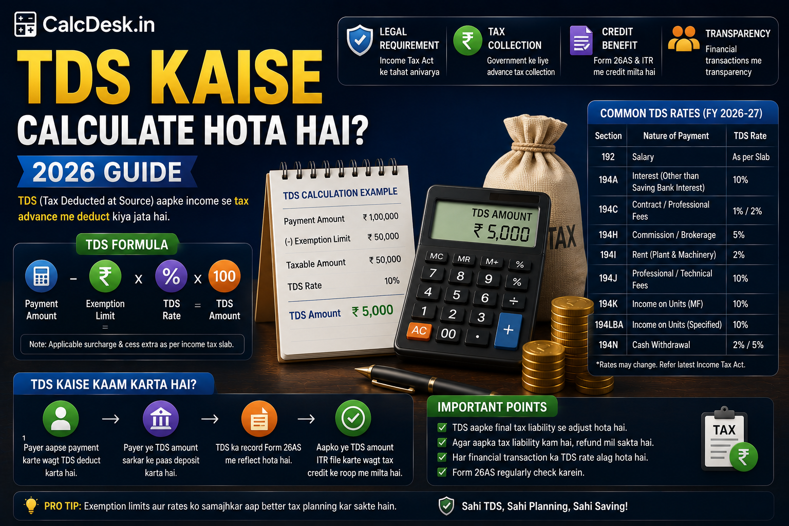 TDS Kaise Calculate Hota Hai? 2026 Guide | CalcDesk