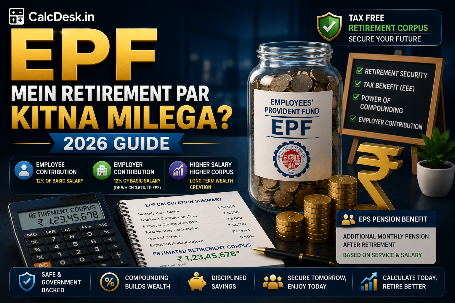 EPF Mein Retirement Par Kitna Milega? 2026 | CalcDesk