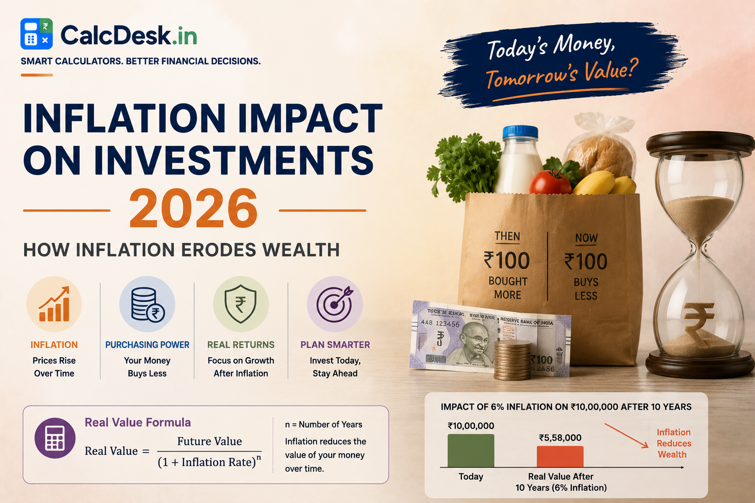 Inflation Impact on Investments 2026 — How Inflation Erodes Wealth | CalcDesk.in