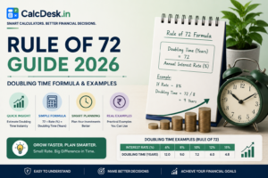 Rule of 72 Guide 2026 — Doubling Time Formula & Examples | CalcDesk.in