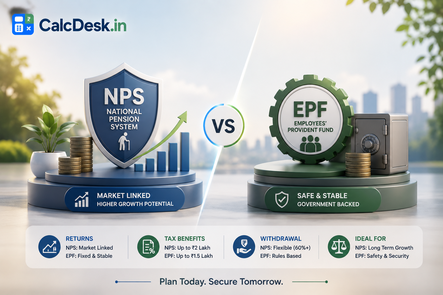 NPS vs EPF 2026 — Returns, Tax, Withdrawal Rules Compared | CalcDesk.in