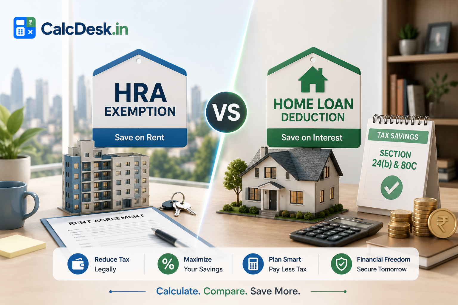 HRA Exemption vs Home Loan Deduction 2026 — Can You Claim Both? | CalcDesk.in
