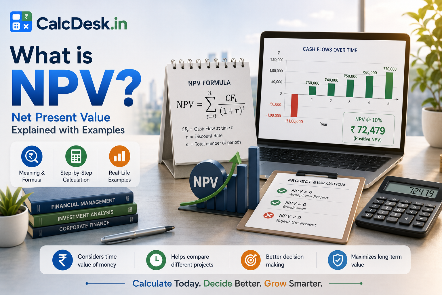What is NPV? Net Present Value Explained with Examples | CalcDesk.in