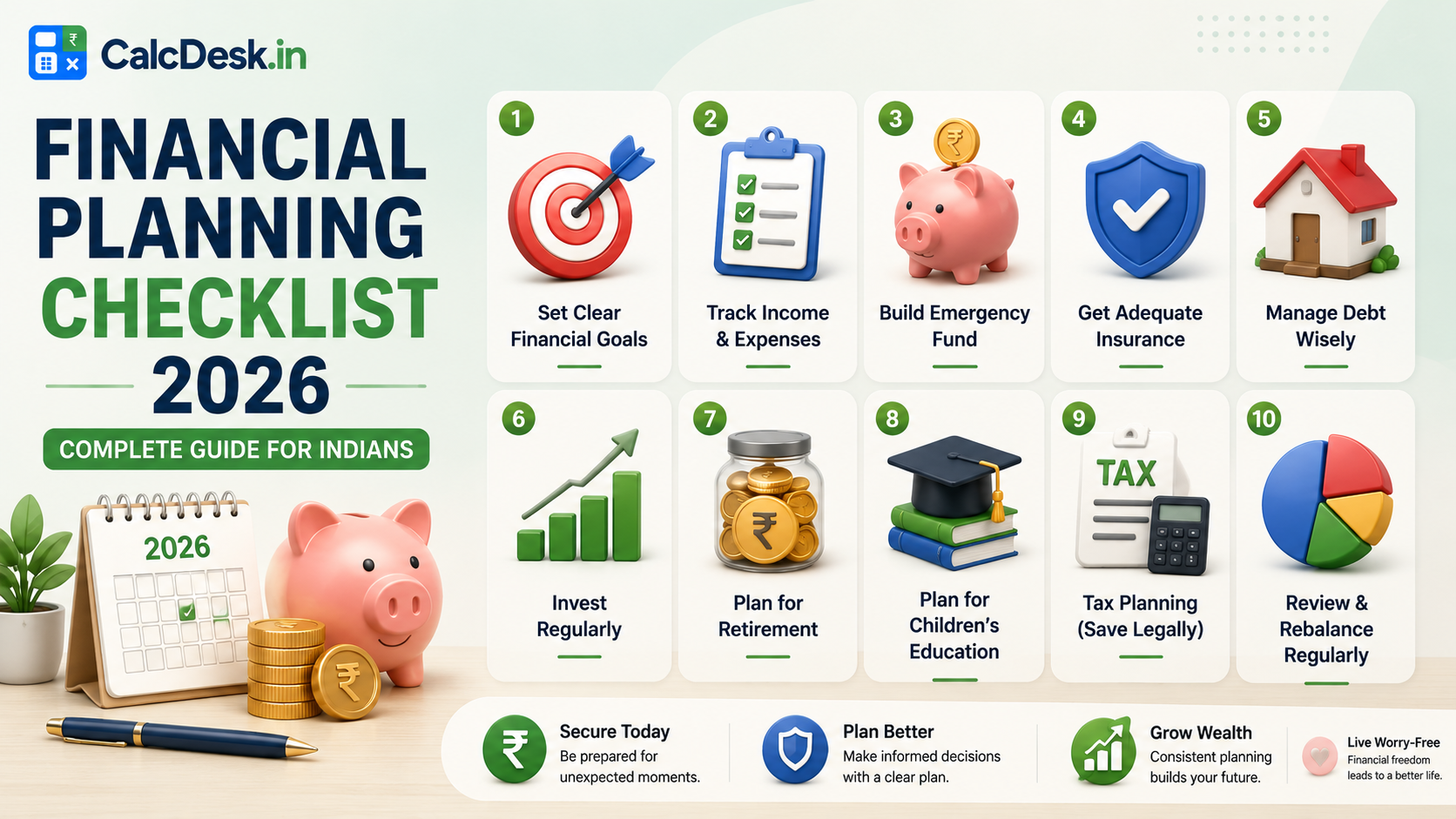 Financial Planning Checklist 2026 — Complete Guide for Indians | CalcDesk.in