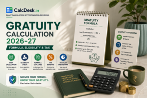 Gratuity Calculation 2026-27 — Formula, Eligibility & Tax | CalcDesk.in